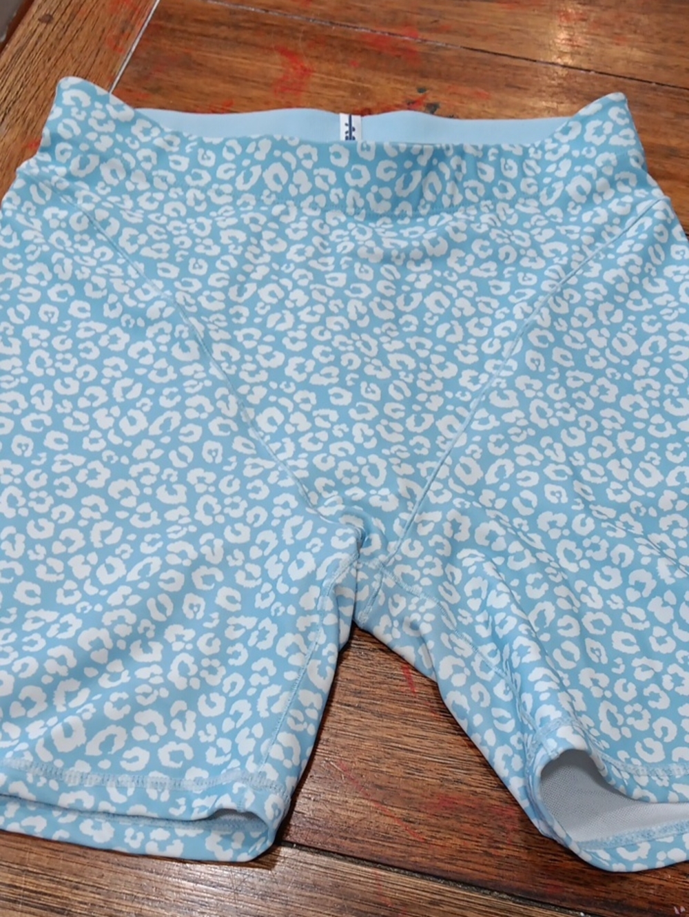 Adam Selman Light Blue Leopard Print Bike Shorts